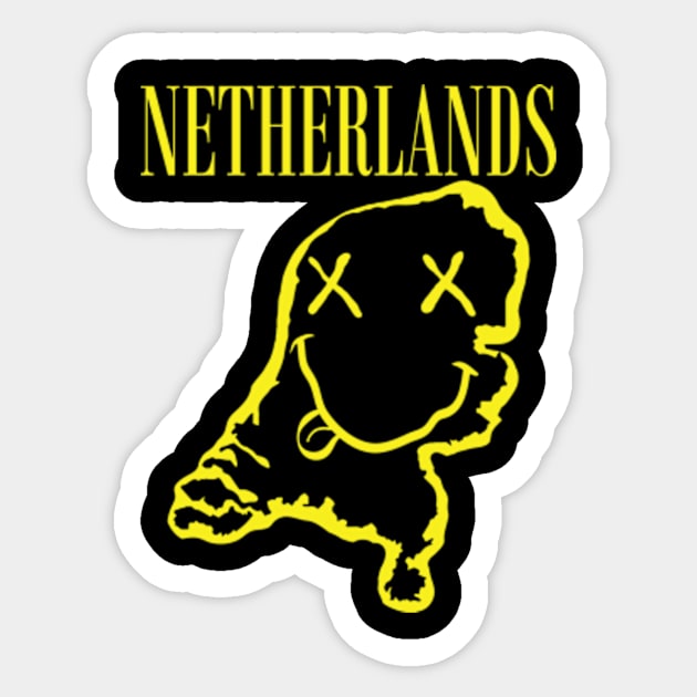 Vibrant The Netherlands: Unleash Your 90s Grunge Spirit! Smiling Squiggly Mouth Dazed Smiley Face Sticker by pelagio